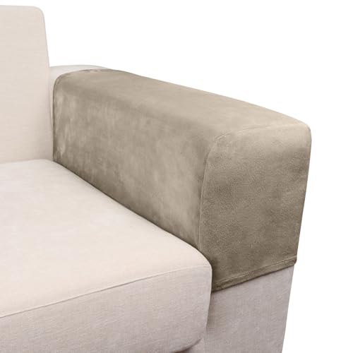 Image of Couch Arm Covers 2 Pcs Sofa Armrest Covers Stretch Couch,Armrest Cover for Chairs Scratch-Resistant Sofa Arm Cover Armchair Slipcovers,Taupe
