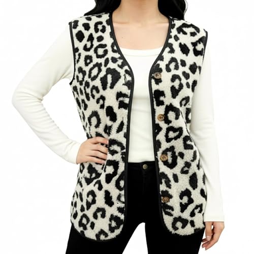beifon Teddy Fleece Weste Damen Herbst Winter Warm, Ärmellos Fellweste Damen Einfarbig V-Ausschnitt Knöpfen Fleeceweste aus Teddyfell, Fell Weste Kurz Plüschweste Teddyweste Outwear Thermoweste