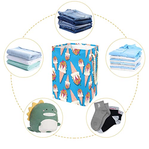 Panier à linge imperméable bleu avec poignée et motif crème glacée - 5