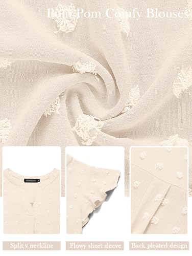 MEROKEETY Women's 2026 Spring V Neck Ruffle Short Sleeve Blouse Summer Swiss Dot Dressy Casual Flowy Shirt Tunic Top, Apricot, Medium