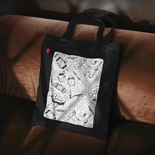 Image of ZORI Black Tote Bag With Pocket Printed Designed Canvas Tote Bags For Women large capacity,Tote bag For Shopping, College, Travel, More Canvas Handbag For Unisex Bag