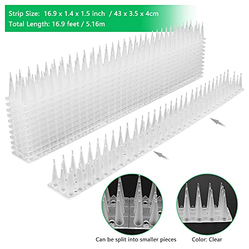 Kkuyt Defender Spikes, 12 Pack Plastic Bird Spike, Outdoor Wall Cat Spikes Pigeon Spikes, 17 Feet Security Fence Spikes Anti-Theft Climb Strips For Roof, Railing (Clear-12 Pcs)… #TOP1