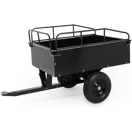 Heavy Duty Garden Dump Cart, 15 Cubic Feet & 750LB Capacity, Steel Utility Trailer with Removable Sides for ATV, Lawn Tractor and Riding Mower Yellow Spoked Wheels