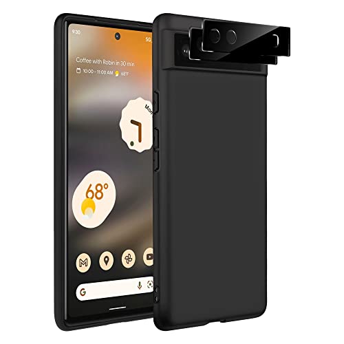 Ermorgen Funda para teléfono móvil compatible con Google Pixel 6A, funda mate + 2 protectores de cámara, antideslizante, ultrafina, antihuellas, color negro Cover