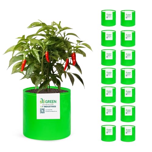 Image of HDPE Grow Bags for Plants 6X6 Inch (Pack of 15) | 260 GSM Heavy Duty UV-Protected Round Green Colour Plant Bags for Terrace and Vegetable Gardening | Strong & Reusable|