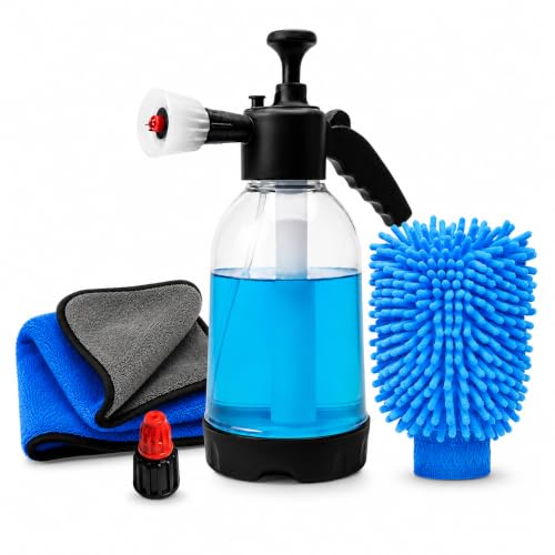 Image of 2 Litre Premium Foam Sprayer, Glove & Microfiber Cloth Durable Pump for Car Wash, Cleaning, Garden, DIY, Portable Foam Bottle