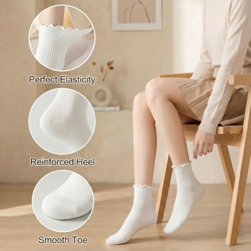 Image of Women Ruffle Socks, Cute Ankle Crew Socks for Women, 4 Pairs Frilly Womens Socks Size 5-9