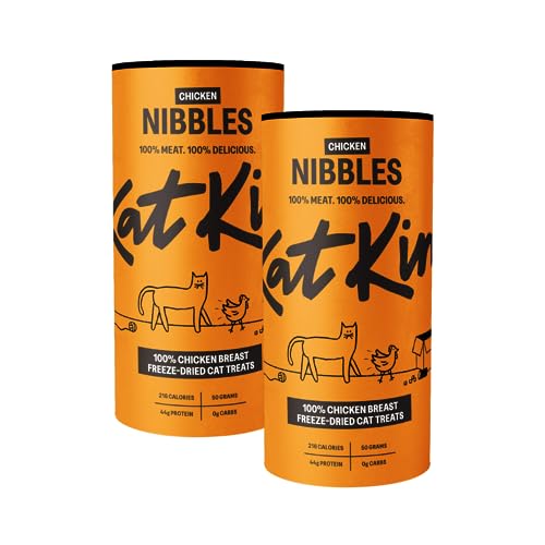 KatKin Chicken Nibbles 2 pack (2x50g Tubes): 100% Chicken Breast Freeze-Dried Cat Treats – Delicious Fresh Chicken; Freeze-Dried to Protect Nutrition; Made in the UK for Cats and Kittens