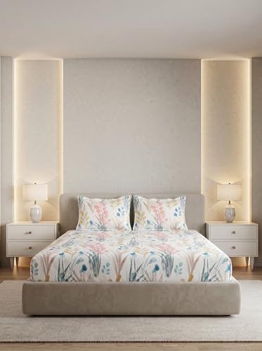 Image of DDECOR Live Beautiful 100% Cotton 145TC Floral King Bedsheet with 2 Pillow Covers | Rotary Printed Breathable Fabric | 224 CM X 254 CM | Luxury Bedding for Home | Cresta Collection | Peach Pink