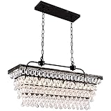 PAPAYA Farmhouse Kitchen Island Acrylic Crystal Chandelier, Bronze Painted Rectangular Restaurant...