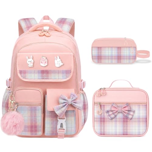 FRMARCH Mochila infantil para meninas – mochila para meninas para estudantes do ensino médio, Conjunto de mochila rosa, Large (18' x 11.8' x 17'; 20L)