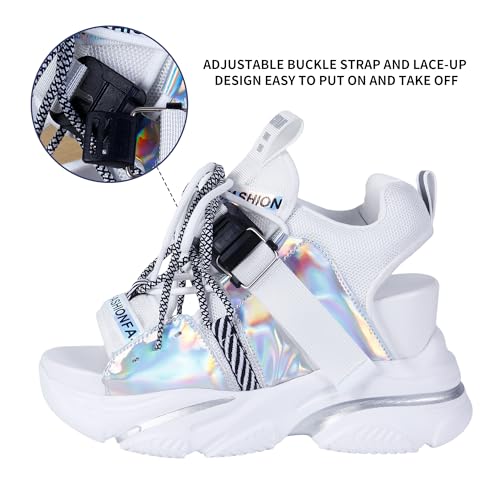 Women's Platform Wedge Sandals, Open-toe Colored Casual Slope Heel Sandals, Lace-up Light Sports Shoes, Muffin Shoes Cushion Slip-on Design Lightweight Comfort4