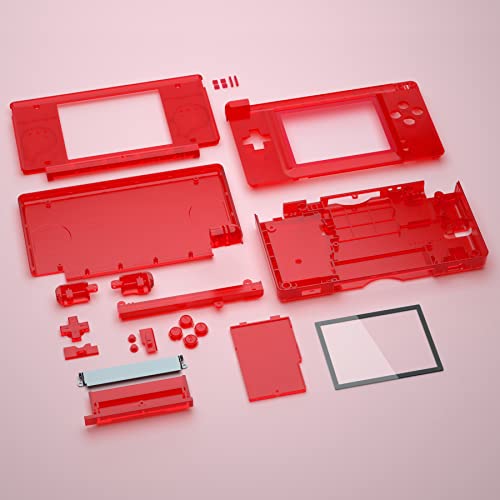 Image of eXtremeRate Clear Red Replacement Full Housing Shell for Nintendo DS Lite, Custom Handheld Console Case Cover with Buttons, Screen Lens for Nintendo DS Lite NDSL - Console NOT Included