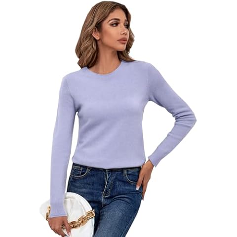 LANPULUX Women's 100 Percent Pure Wool Sweater Long Sleeve Pullover Crew Neck Tops for Women Purple Cover