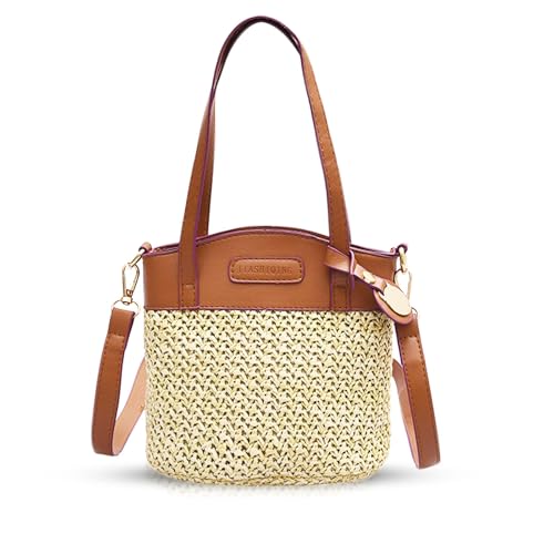 Bolso de playa para mujer, bolso de paja tejido a mano