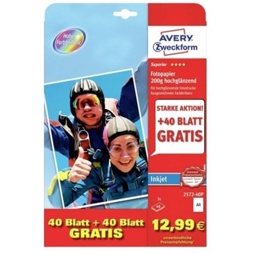 Fotopapier A4 von AVERY Zweckform 2572-40P für Inkjet-Drucker