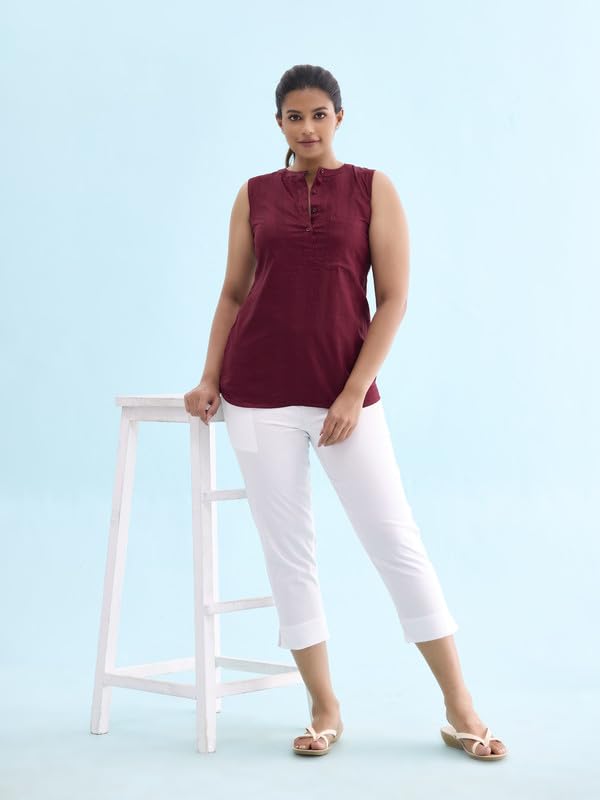 Image of GO COLORS Solid Cropped Pencil Pant for Women | Breathable, Side Pocket