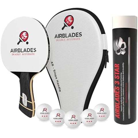 AB-5000 Ping Pong Paddle with Hard Carry Case + 3 Star Ping Pong Balls | Table Tennis Paddle with Ergonomic Handle | 5 Blades of Wood with Premium Rubber and Sponge by AirBlades Cover