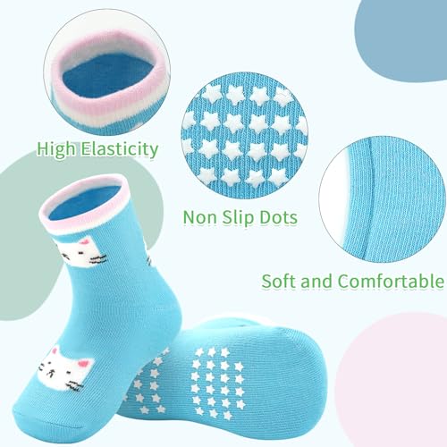 Toddler Non Slip Socks 15 Pairs, Kids Grip Socks for Girls Boys 0-7 Years Soft Cartoon Grippy Baby Sock with Gripper4