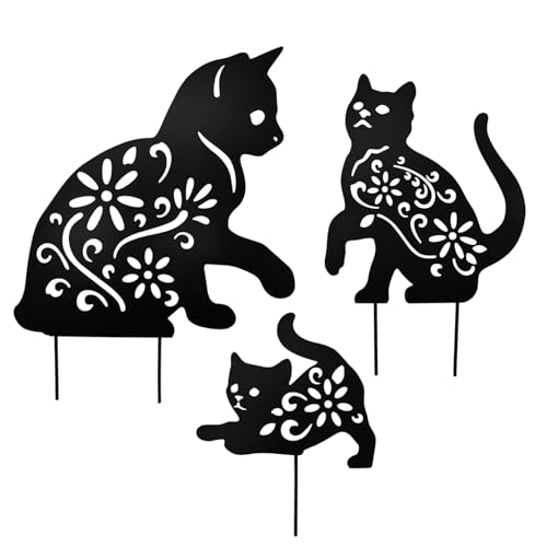 Lot 3 piquets chat noir métal jardin silhouette extérieure - 6