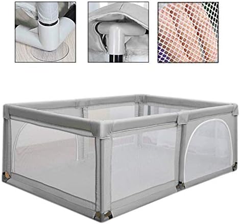 Baby Playpen, Foldable Kids Safety Extra Large Activity Centre with Breathable Mesh, Indoor Outdoor Toddler Playard, Portable Fence Play Yard for Boys Girls Babies, Grey, 180x120x70cm