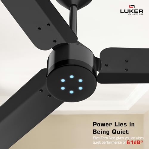 Image of LUKER JVLuker USA Size Zero Neo 1200mm BLDC Ceiling Fan with Remote, BEE 5 Star 65% Energy Saving, High Speed Air Delivery Low Noise, LED Indicators & Reverse Mode, Black-Black-Black, 3 years Warranty