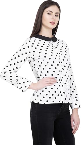 Image of POPWINGS Women's Crepe Top | Full Sleeve and Dot Printed Casual Top for Women