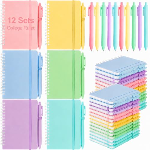 Lot de 12 petits carnets à spirale A6 avec stylos multicolores pour fournitures