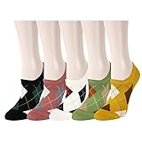 Benefeet Sox Womens Girls No Show Liner Socks Non Slip Cute Argyle Low Cut Socks Colorful Retro Patterned No See Footies Sock Invisible Summer Short Loafer Flat Boat Sock, 5 Pack-Multicolor Argyle