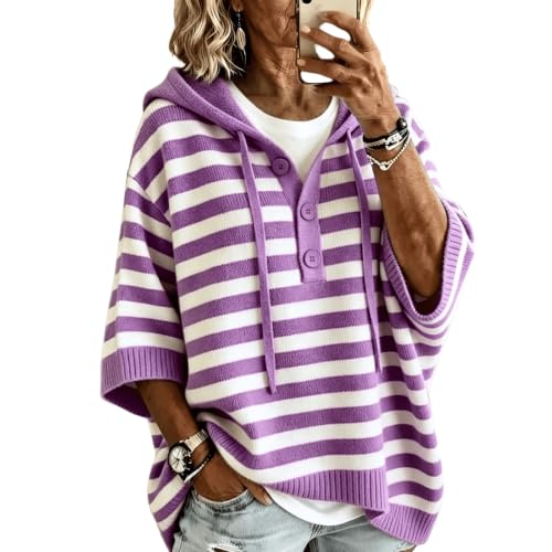JGVAJVH Sweaters for Women Hooded Slit Ribbed 3/4 Sleeve Sweaters
