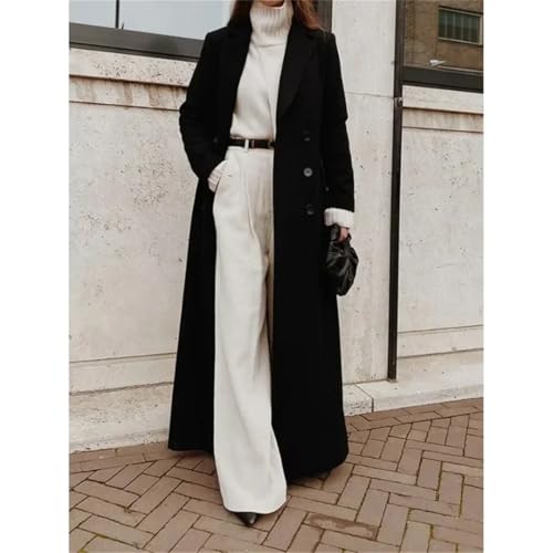Women's Long Trench Coat Loose Thickened Long Sleeve Lapel Buttons Warm Jackets Overcoat3