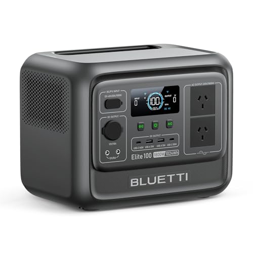 BLUETTI Elite 100 V2 (2025 New) Solar Generator, 1024Wh LFP Battery Backup w/ 2 1800W AC Outlets (3600W Surge), 35% Smaller, Portable Power for Camping, Outages, and UPS Backup (Solar Panel Optional)