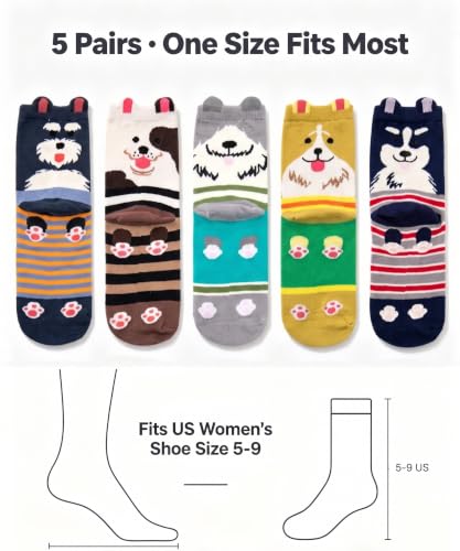 Image of Chalier 5 Pairs Socks for Women, Fun Cat Dog Animal Funny Socks Gifts