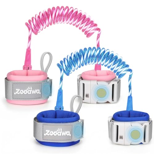 Zooawa Toddler Leash 2Pack, Toddler Kids Harness Anti Lost Wrist Link with Magnetic Lock, Reflective Safety Walking Harness Wristband Leashes for 2,3,4 Years Old Boys Girls, Blue+Pink