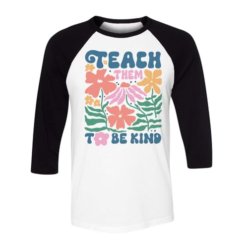 Teach Them to Be Kind Three-Quarter Raglan Sleeve Baseball Shirt Unisex X-Large White/Black