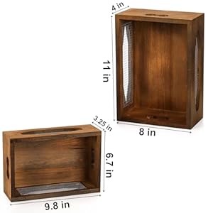Okllen Set of 2 Wooden Nesting Countertop Baskets, Decorative Wood Storage Box Farmhouse Rustic Crate with Cutout Handles for Bread, Fruit, Vegetables, Kitchen, Bathroom, Pantry Supplies, Brown Okllen Set of 2 Wooden Nesting Countertop Baskets Decorative Wood Storage Box Farmhouse Rustic Crate with Cutout Handles for Bread Fruit Vegetables Kitchen Bathroom Pantry Supplies Brown