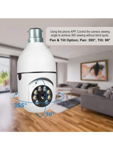 Image of DEATTI Wireless WiFi E27 Bulb Holder Security Camera with Night Vision for Home /Office /Warehouse, V380 App for Remote Live Viewing Security Camera - 1080P (DECM18)