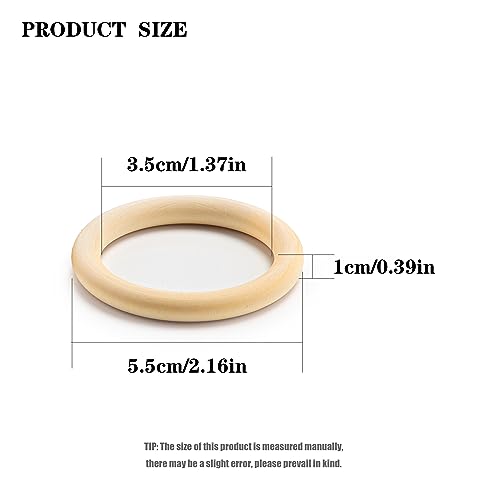 TOOINKCV 40 Pcs 55mm Wooden Rings for Crafts Natural Unfinished Wood Rings - Image 2