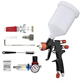 HVLP Gravity Feed Air Spray Gun Kit, Newest Automotive Spray Paint Gun with Pressure Gauge, 1.3mm No