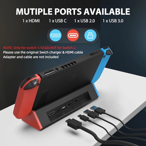 Switch TV Dock, SiWiQU Dock Switch Compatible con Nintendo Switch/Switch OLED con 4K HDMI Tipo C 2xUSB Puerto, Base Switch Repuesto Switch Dock Oficial Admite TV y Modo Escritorio [No para Switch 2] - imagen 3
