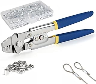 Wire Rope Crimping Pliers with 150Pcs Ferrule Kit,Up to 2.2mm Wire Rope Swager Crimper with 3 Size Aluminium Double Barrel Set