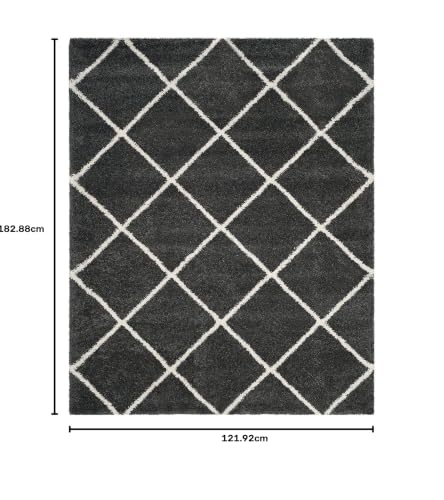 Image of AROMICK Modern Polyester Anti Slip Shaggy Fluffy Rug and Carpet for Living Room, Bedroom & Dining Room (4 x 6 Feet, Grey Ivory Box)