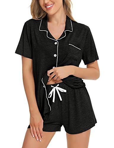 Image of SWOMOG Womens Button Down Pajamas Set Short Sleeve Sleepwear Bride Soft Pj Lounge Sets XS-3XL