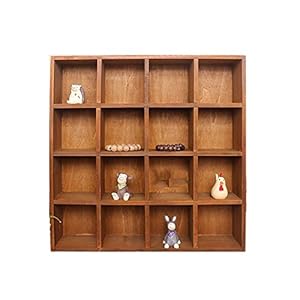 HJW Praktische Opbergrek 16 Grid Drijvende Plank Opbergdoos, Houten Muur Mount Display Rack voor Photo Frame Boek Plant Pot Toy Souvenirs 1Huiyang-01020, Bruin