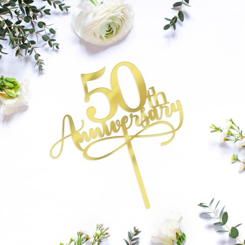 VQOUZVSR Mirror Acrylic 50th Anniversary Cake Topper,Wedding Birthday Decor