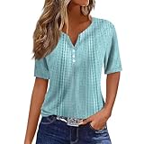 JXKIKOZE Womens Buttons Down Shirts;Summer Tops for Women;2026 Henley V Neck Shirts Dressy Casual Loose Fit Shirts Flowy Blouses Trendy Clothes;01-Cyan M