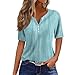 JXKIKOZE Womens Buttons Down Shirts;Summer Tops for Women;2026 Henley V Neck Shirts Dressy Casual Loose Fit Shirts Flowy Blouses Trendy Clothes;01-Cyan M