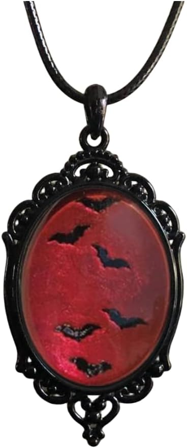 Gothic Bat Glass Pendant Necklace for Women Vintage Gothic Rope Chain Witch Bat Choker Dark Punk Style Necklace Victoria Emboss Necklaces Mystic Witch Jewelry Accessories