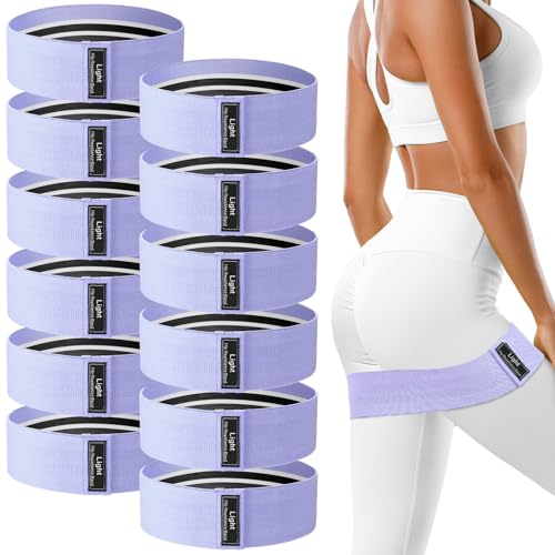 Lenwen 12 Pcs Fabric Resistance Bands Bulk, Lilac, Light Resistance