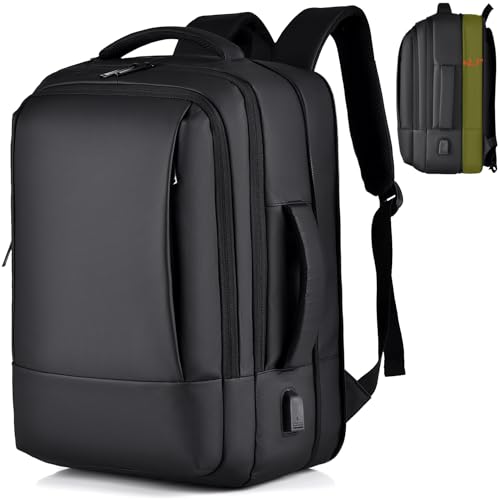 ORILOOSEN 17/15.6" Business laptop backpack, PU Travel backpack,carry on backpack, Expandable laptop backpack Women Men,college backpack (02#updated, Black)